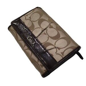 EUC Coach women's signature Monogram leather canvas wallet, tan brown